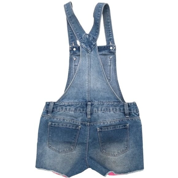 Squeeze Girls Denim Overall Shorts Size 10 Blue Distressed Jean Bib Shortalls - Picture 3 of 6